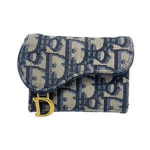 Christiandior Dior Saddle Compact Wallet Oblique Jacquard Navy Blue